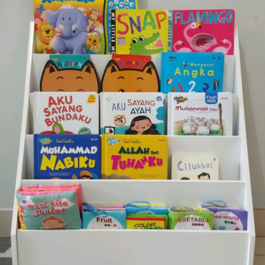 

Rak buku anak serbaguna minimalis rak susun 5 tingkat rak montessori - Putih zeze847