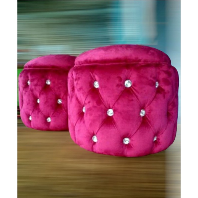 KURSI STOOL PORI-PORI KECIL CUKEN KANCING DYMOND/KURSI SOFA/KURSI BULAT/SOFA MODERN/KURSI TAMU/SOFA 