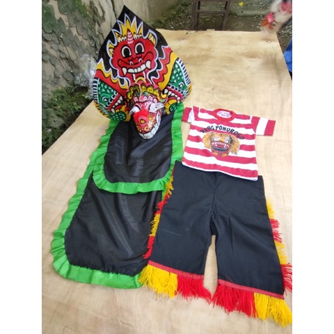 Paket stelan kaos dan celana reog + barongan besar kain panjang | set baju reog dan caplokan