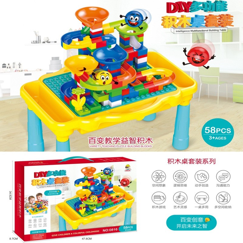 table chair mainan meja building blocks meja lego isi 58pcs