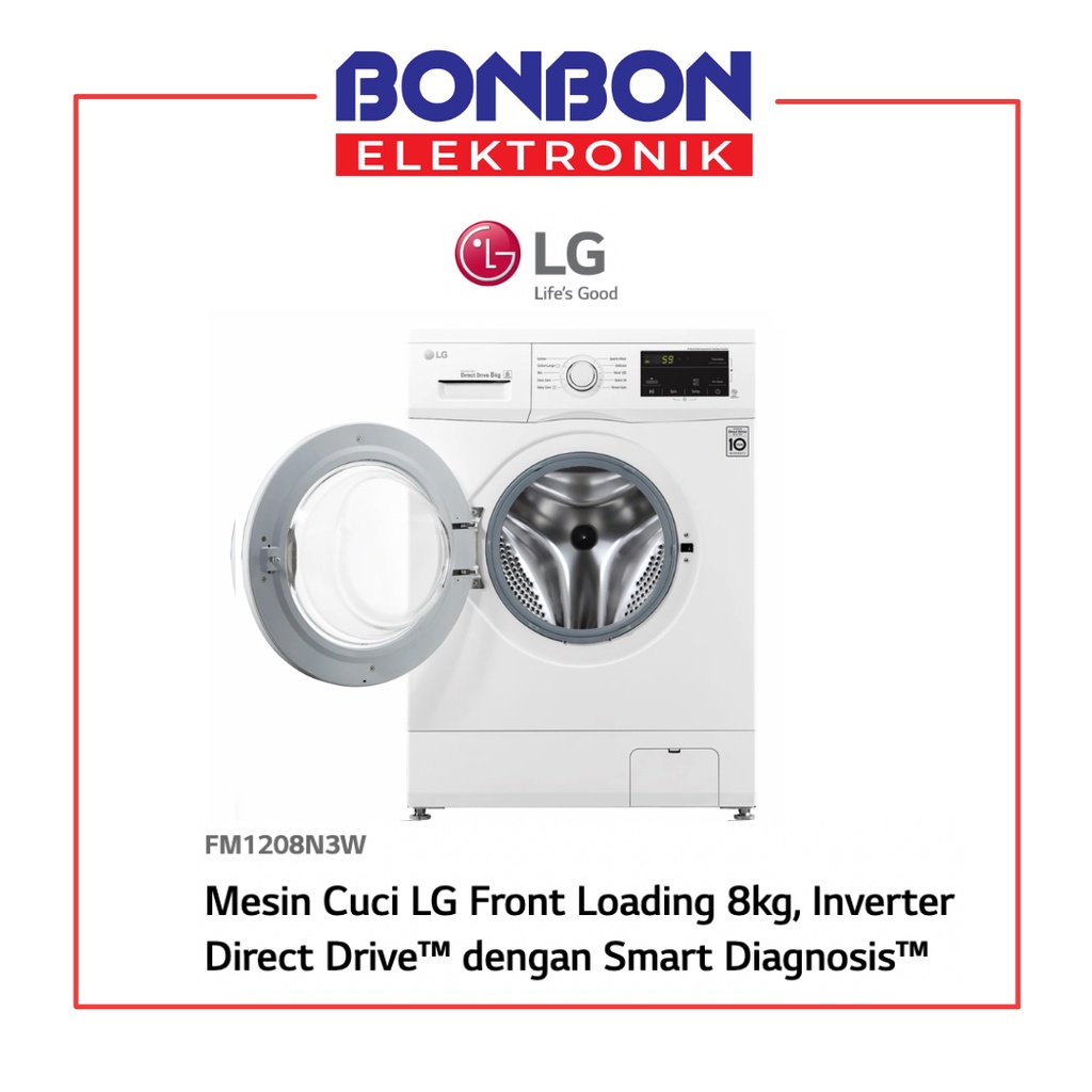 LG Mesin Cuci Front Loading 8KG FM 1208 N3W / FM1208N3W / 1208N3W