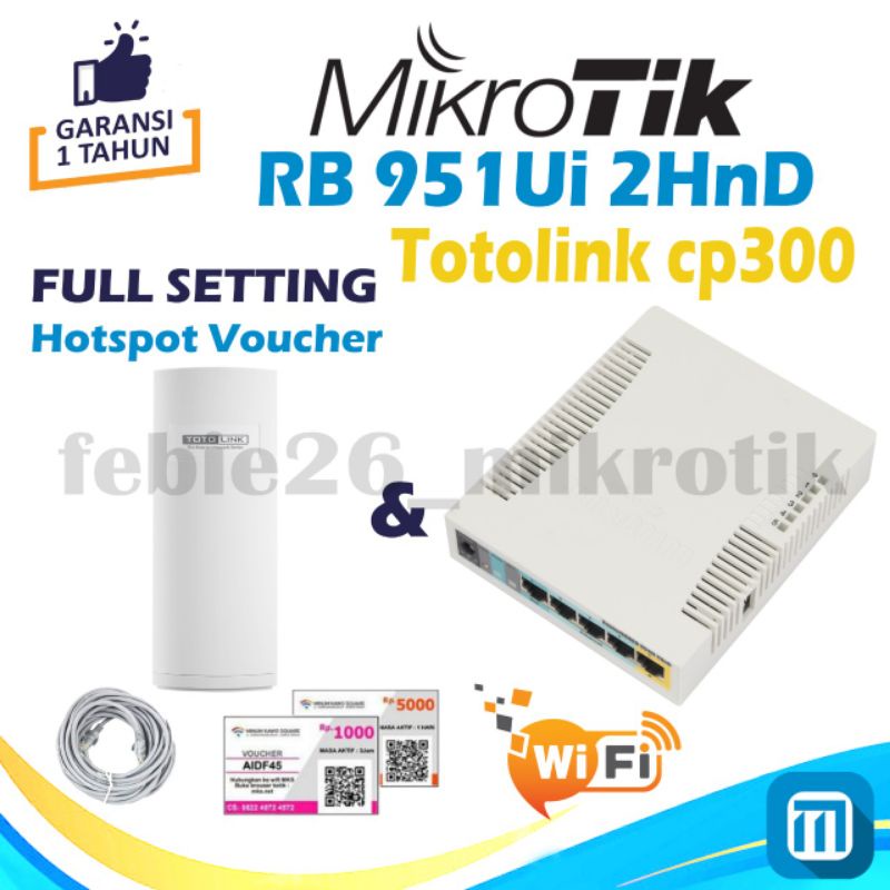 MikroTik RB951ui 2HND + Totolink Cp300 Outdoor Full Setting HotSpot VouCher RT RW Net