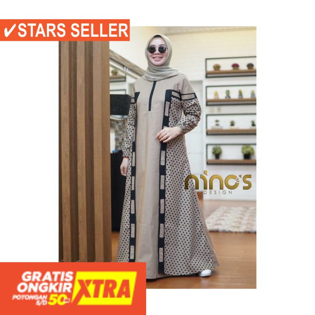 BAJU LEBARAN PAKAIAN MUSLIMAH SYARI BERGO BALOTELI / Gamis Muslim wanita ninos ( Gm - 258  )