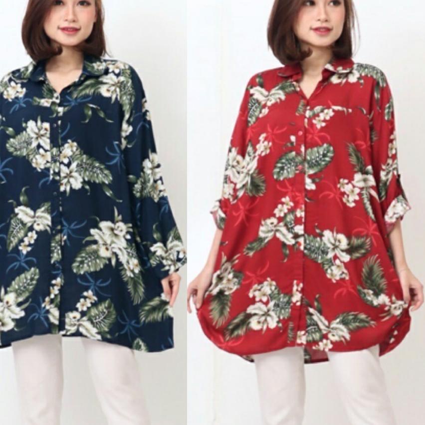 ↗ Baju Kemeja Wanita Cewek Jumbo LD 130cm Katun BIG SIZE A874 Kerja kantor ibu hamil menyusui XXL XX