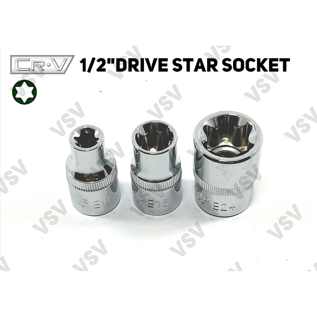 Gestar 1/2&quot;DR Star Socket Set E10-E24 Kunci Shock Bintang Anak Sock Sok