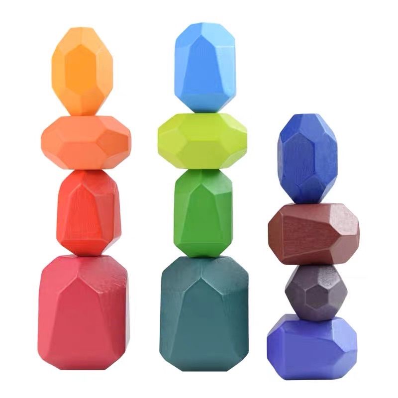 wooden stone building blocks mainan montessori