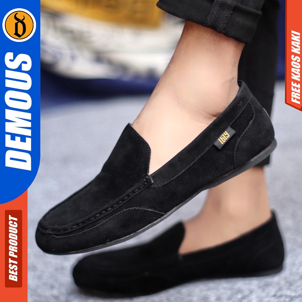 Demous Modnes Sepatu Slip on Pria Santai Casual Formal Suede Kerja Hitam