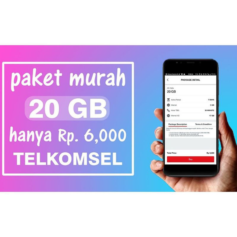 promo kartu perdana telkomsel 20Gb 6rb 7hari