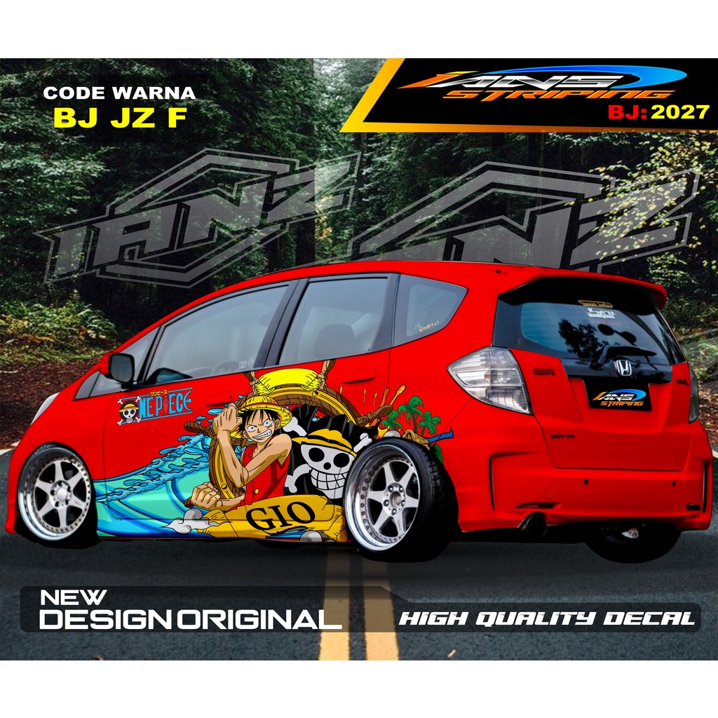 VARIASI STIKER ONE PIECE MOBIL HONDA JAZZ BRIO AGYA AYLA / VARIASI STICKER BODY SAMPING MOBIL BRIO MOBIL JAZZ / STIKER MOBIL