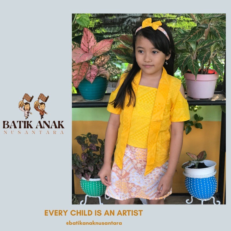 Setelan Kutubaru Anak Yellow Color/ Batik Premium/ Batik Bagus/ Batik Original/ Batik Kuning/ Kuning
