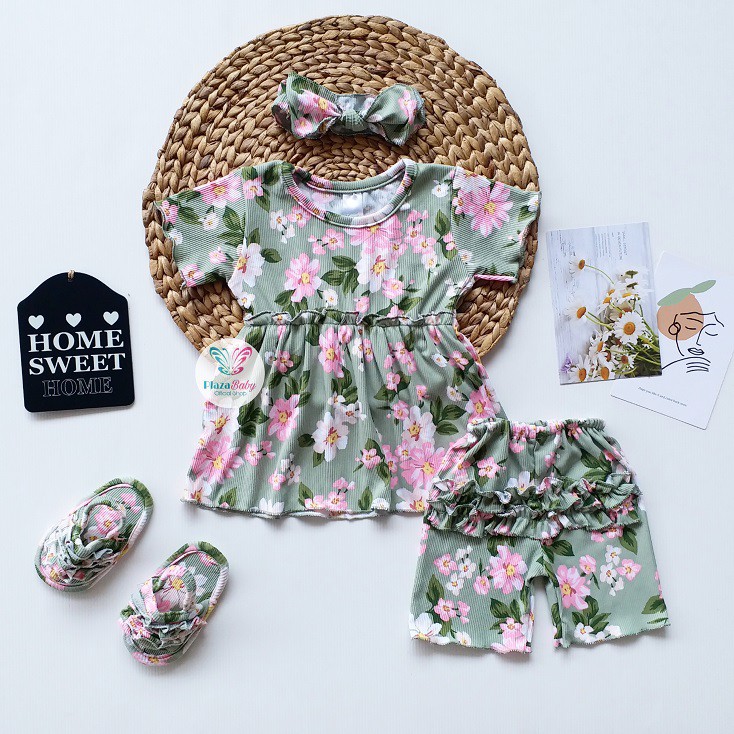 Plazababyku MX MEDDIE SET SANDAL setelan bayi motif bunga yang lucu free headband + sandal PART2