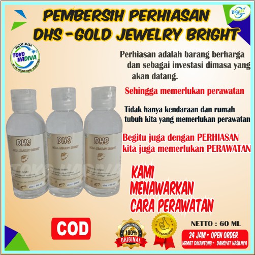 (COD) PEMBERSIH PERHIASAN EMAS /PERAK /TEMBAGA /(PERHIASAN DARI LOGAM) DHS GOLD JEWERLY BRIGHT 60ML