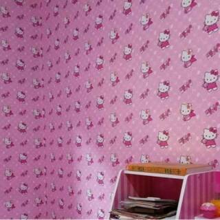 Wallpaper sticker dinding motif hellokity cantik pink 10m x 45cm