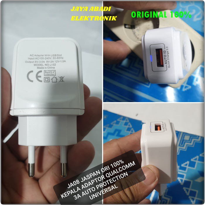 J08 ORIGINAL JASPAN 3A BATOK KEPAL CHARGER SUPER FAST CHARGING AUTO ID ADAPTER POWER BISA UNTUK SEGALA USB TYPR C MAUPUN MIKRO DAN BISA UNTUK SEGALA JENIS HANDPHONE DAN GADJET OTOMATIS VOLT SESUAI GADJETNYA