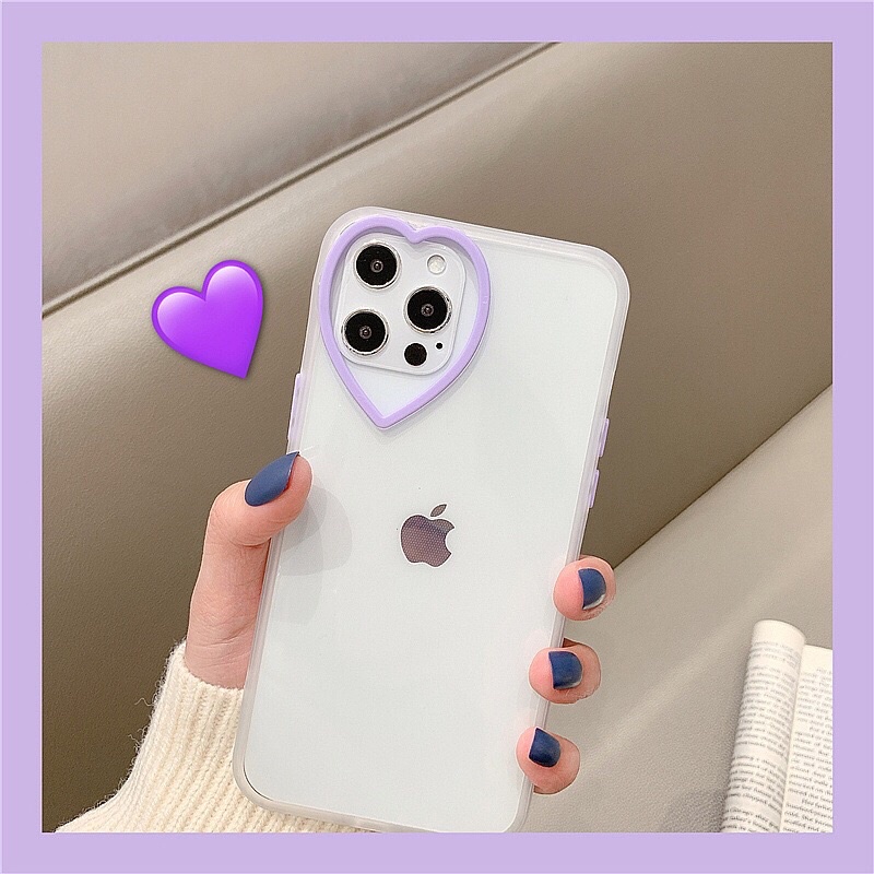 Transparan Lilac Heart Softcase Polos Bening iphone 7/8+ XS XS Max XR 11 Pro Max 12 Pro Max