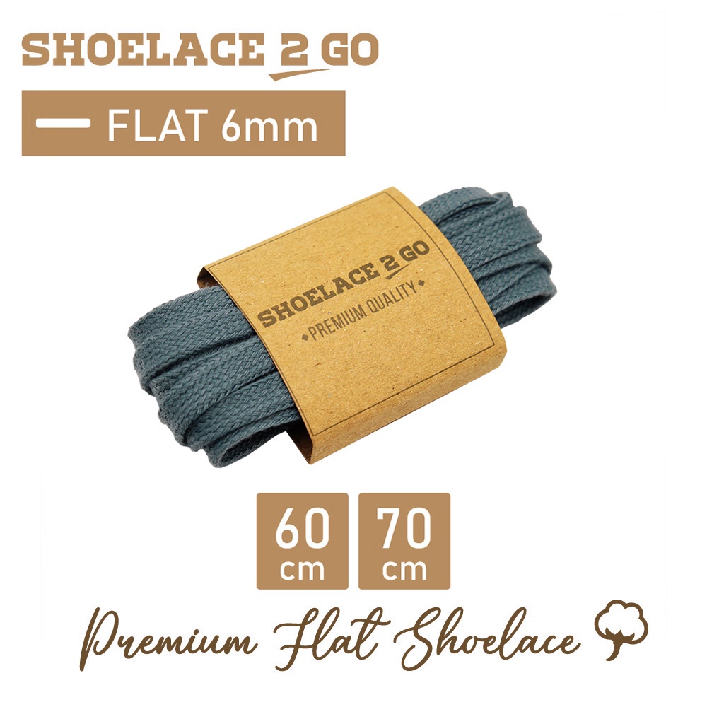 SHOELACE 2 GO PREMIUM TALI SEPATU GEPENG PIPIH FLAT J2 - BLUE STEEL - 60CM 70CM