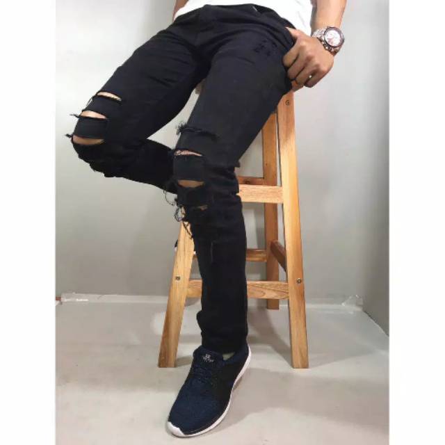 Celana jeans sobek REBEL ONE  / celana jeans ripped pria / celana jeans sobek