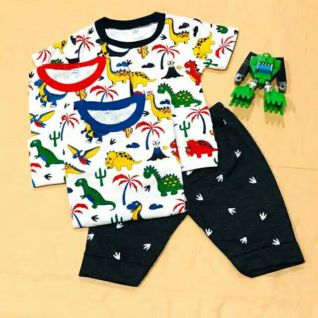 SETELAN BAJU ANAK LAKI USIA 6-24BULAN DINO POHON KELAPA-1
