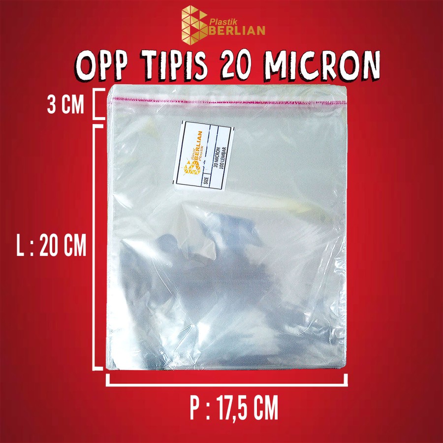 

17,5 x 20 cm Plastik OPP TIPIS (100 lbr) lem/seal