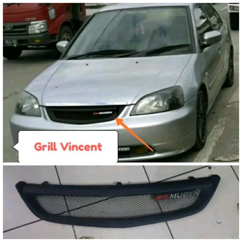 Grill Honda Civic Es Vti vtis 2001 2002 2003 Plus Emblem MUGEN