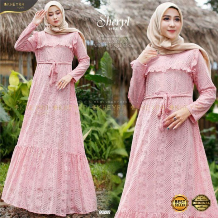 Natasha Dress Gamis Tile Dot Baju Lebaran Wanita Maxy Dress Muslimah - Sheryl dusty
