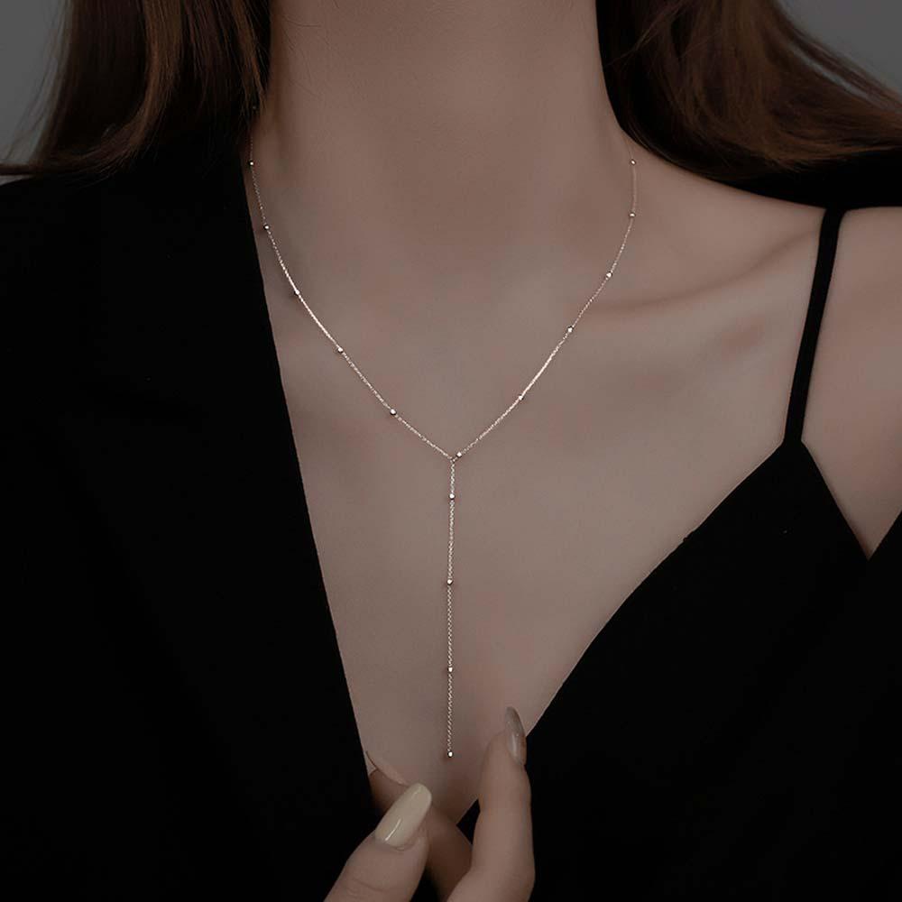 Agustina Kalung Geometris Manik Sederhana Rumbai Panjang Liontin Korea Perempuan Choker