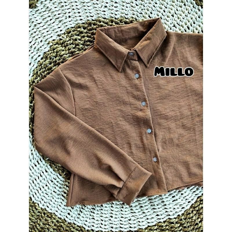 Yunabi/Kemeja Wanita Lengan Panjang Crop Cringkle Polos/Shirt Airflow crop/Pakaian Wanita Terbaru/Atasan Wanita Korea /OOTD-Milo
