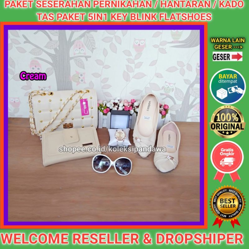 PAKET SESERAHAN PERNIKAHAN FLAT SHOES TAS PAKET JAM TANGAN DOMPET FLATSHOES WANITA KACAMATA FASHION 