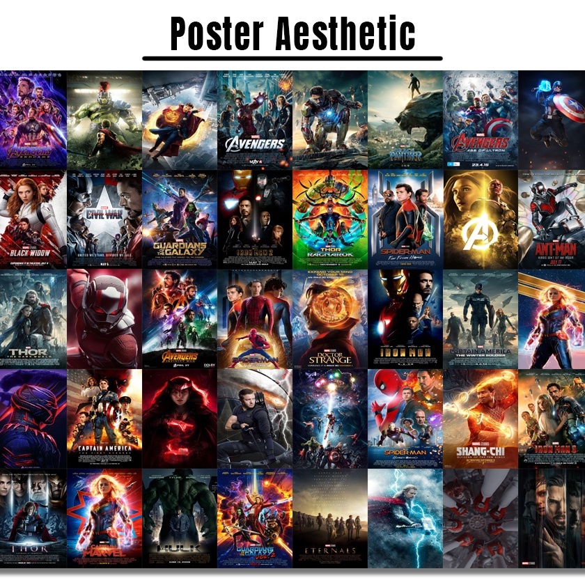 Poster Dinding Aesthetic | Poster Aesthetic | Isi 48 Poster | Collage Kit | Aesthetic Wallposter | Poster murah |  art wall |  poster band retro vintage black blue red purple brown avengers softblue | Viral poster-avengers  isi 48 A6