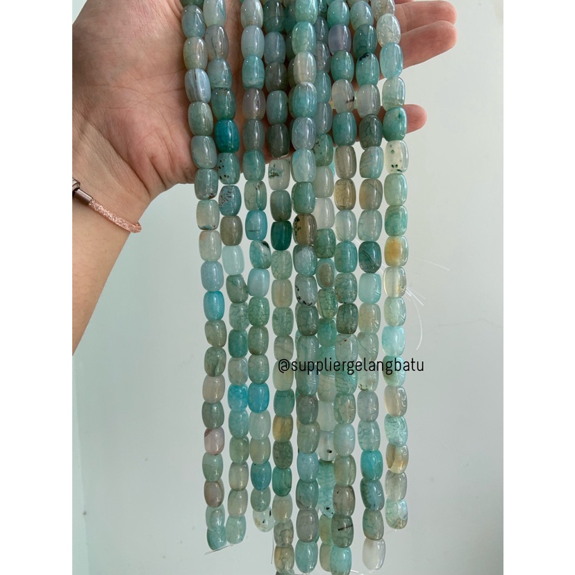 batu Penden tabung aquamarine serat 10mm bahan akik aqua biru natural bahan gelang kalung natural asli