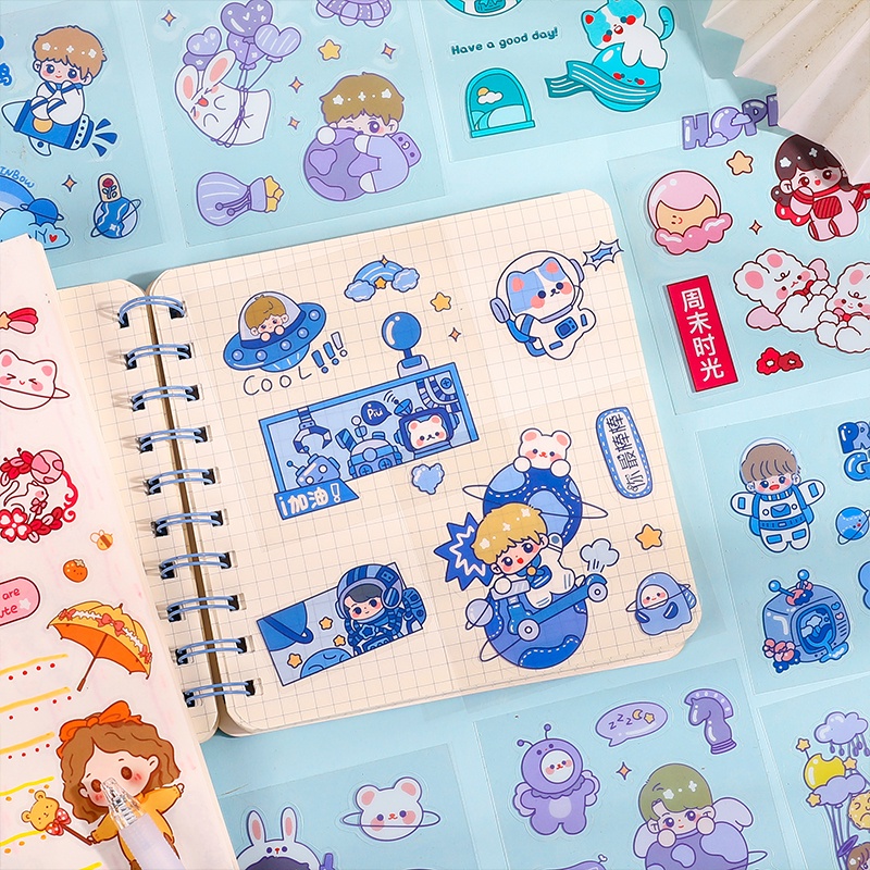 100 Lembar Stiker Motif Kartun Luar Angkasa Anti Air Untuk Dekorasi Diary DIY