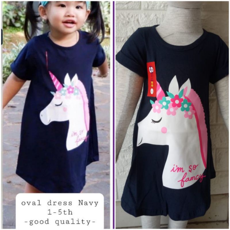 dress anak PONY NAVY OVAL SMILEE  1-5th | daster anak kaos premium