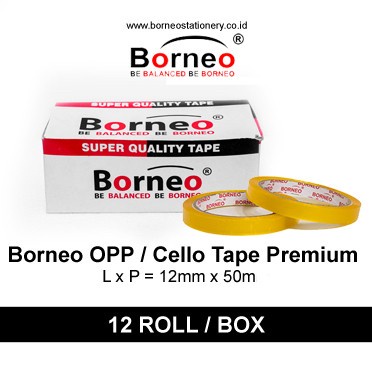 

Solasi Borneo Premium Isolasi Cello Tape 1" inch / 12 mm x 50 m / Isolasi Lakban Selotip Bening murah ecer bijian