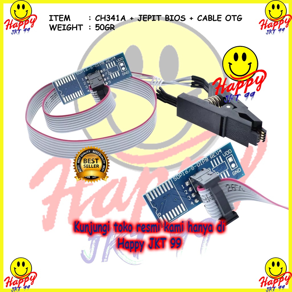 [ HAPPY JKT 99 ] CH341A + OTG + KABEL JEPIT IC ANDROID EEPROM FLASH BIOS USB PROGRAMER ORIGINAL