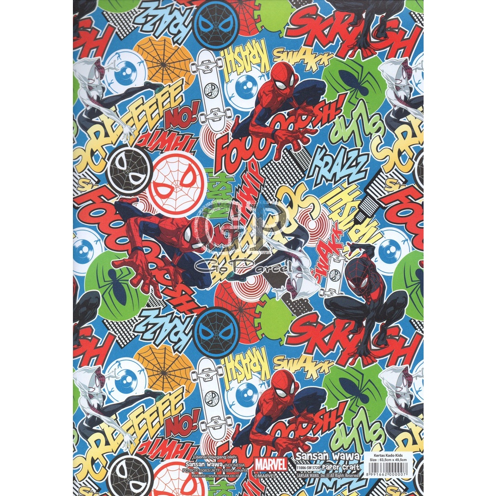 ( 5 Lembar ) MARVEL SANWA - KERTAS KADO - GIFT WRAP PAPER SANSAN WAWA SPIDERMAN / AVENGERS / SUPERHERO / AVENGER / RED / BLUE / BLACK / AVENGER SUPERHEROES