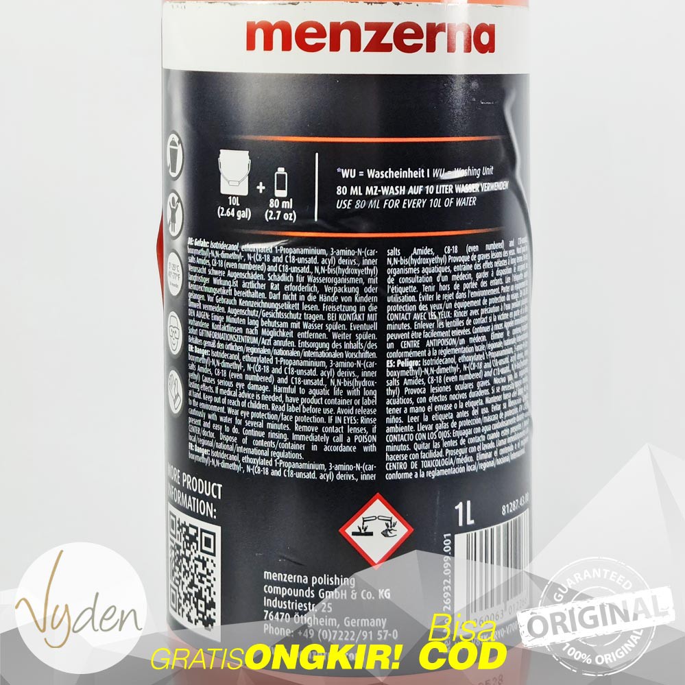 MENZERNA MZ WASH 1 Liter Premium Car Shampoo Busa Tebal Licin MURAH