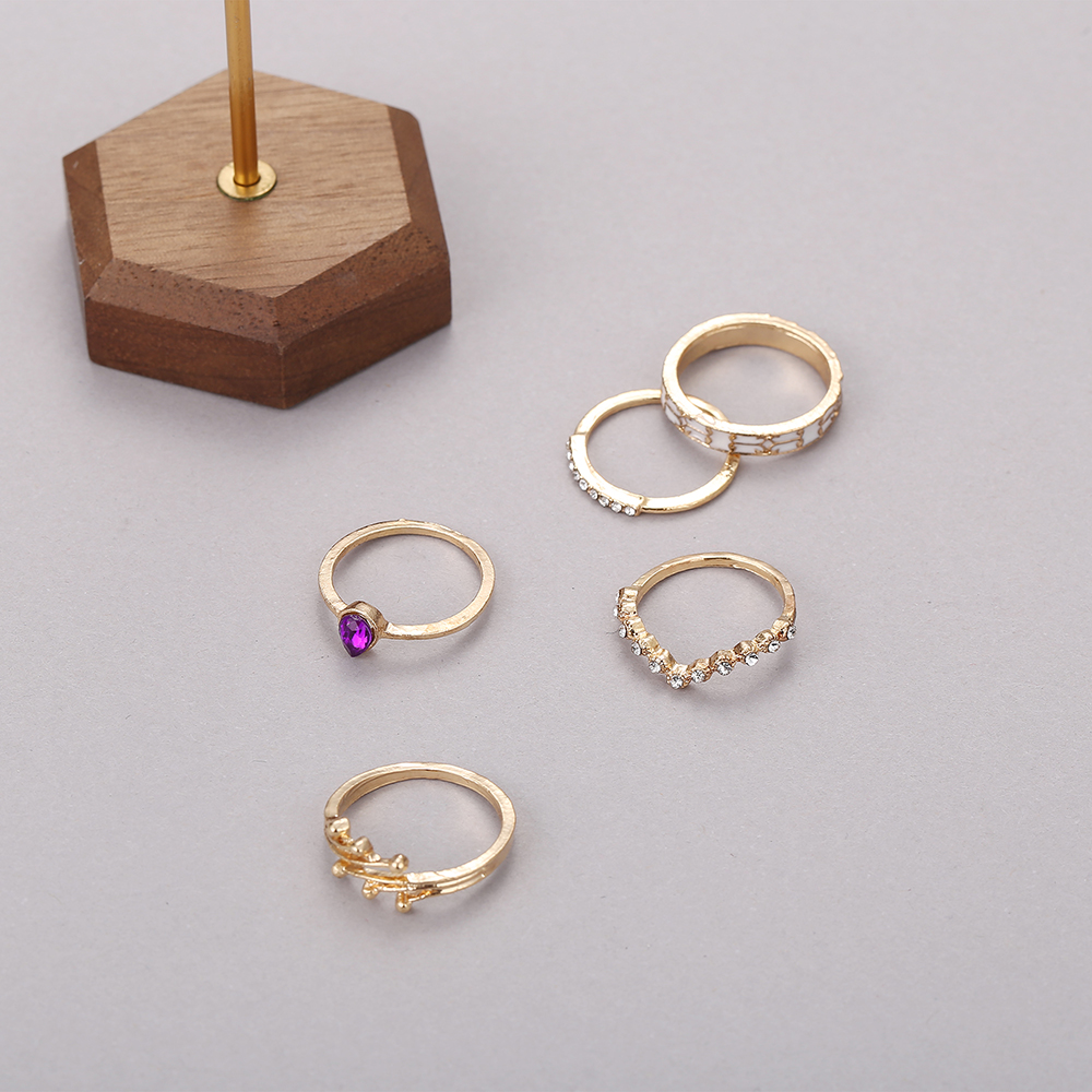 5Pcs/Set amethyst ring alloy women ring simple jewelry accessories