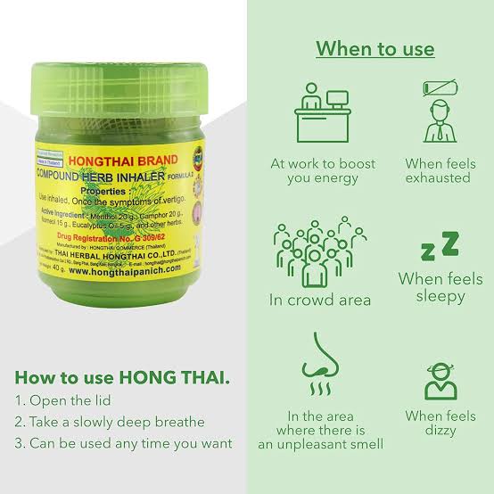 Hongthai Brand Compound Herb Inhaler/hidung tersumbat/pusing/mabuk perjalanan