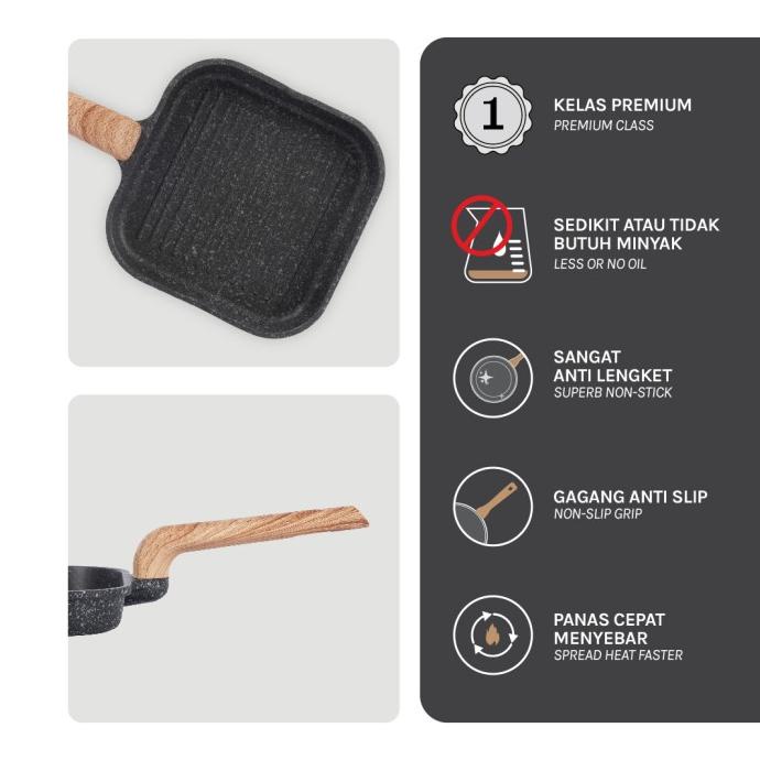 ,,,,,,,] Debellin Black Mini Grill Pan 14 cm - Pemanggang Granite Premium