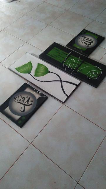 Lukisan Kaligrafi Abstrak Bunga Ss55 Hijau Hiasan Dinding Dekorasi Rumah