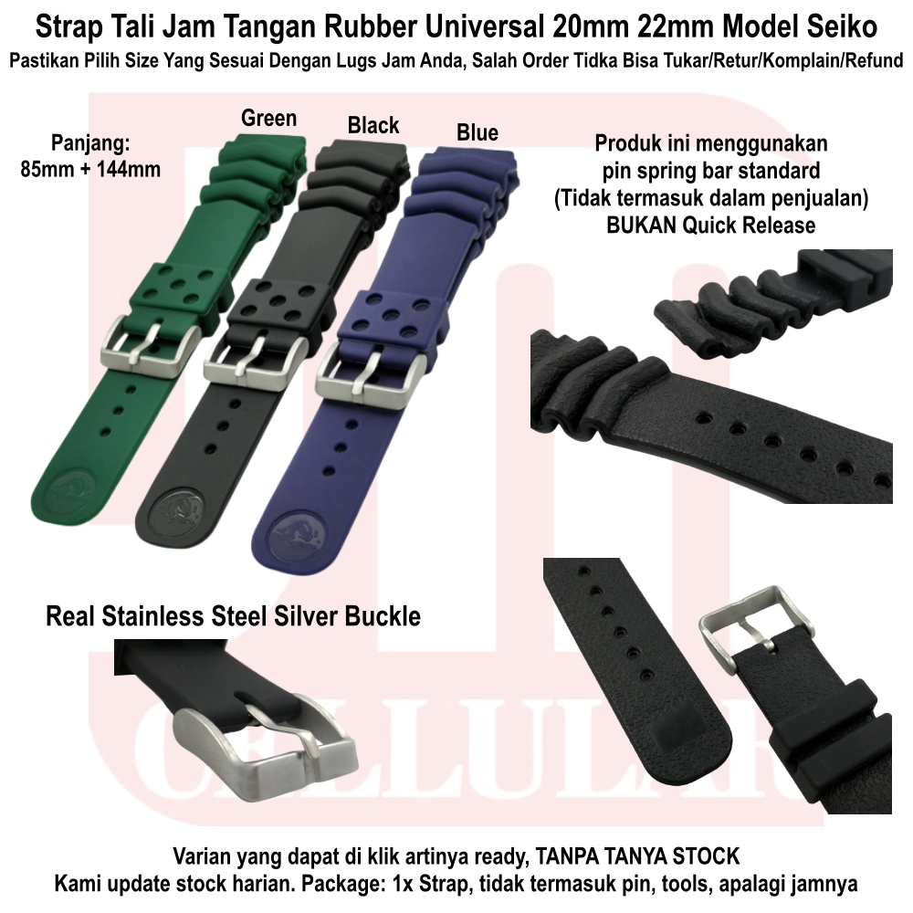 SKO Tali Strap Jam Tangan Universal Style Seiko 20mm 22mm Rubber Silikon Silver Stainless Steel Buckle