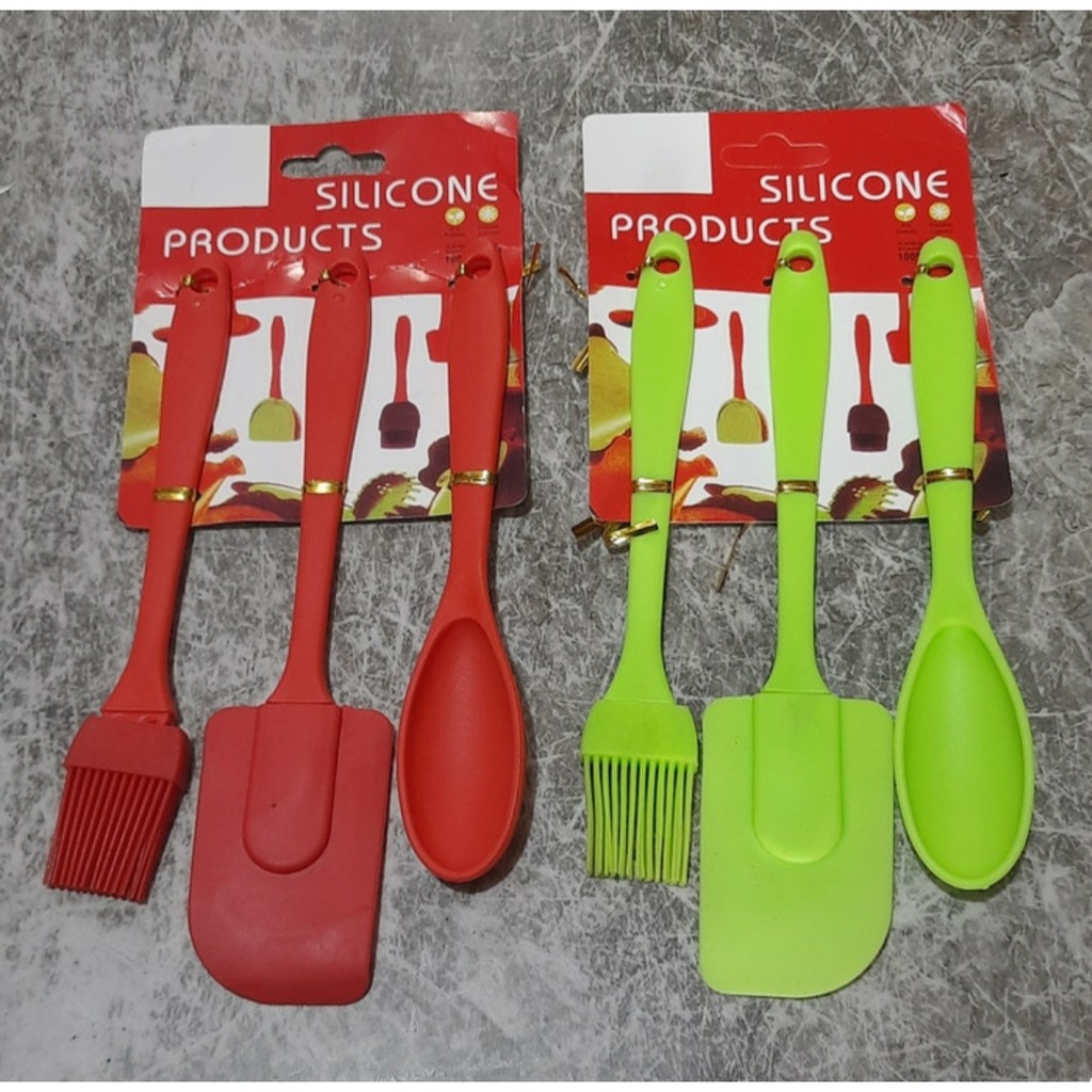 L02 Set 3 in 1 Sendok Spatula Kuas Silikon Silicone Serbaguna Termurah GHM