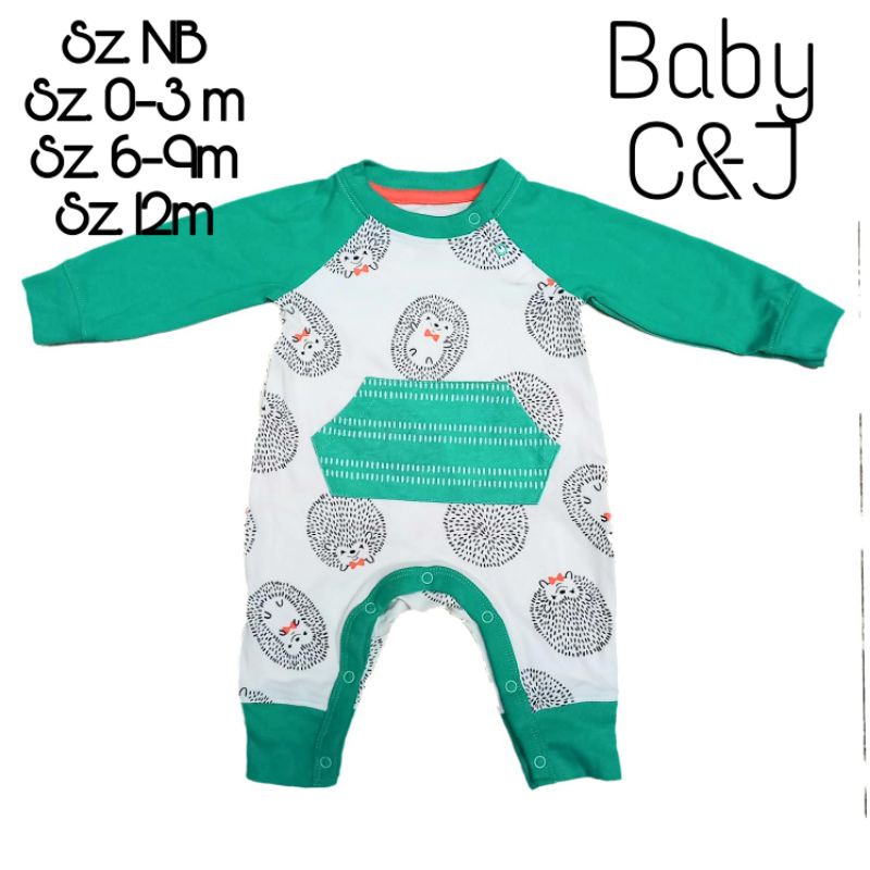 Jumpsuit panjang bayi anak laki-laki C&J hedge hog