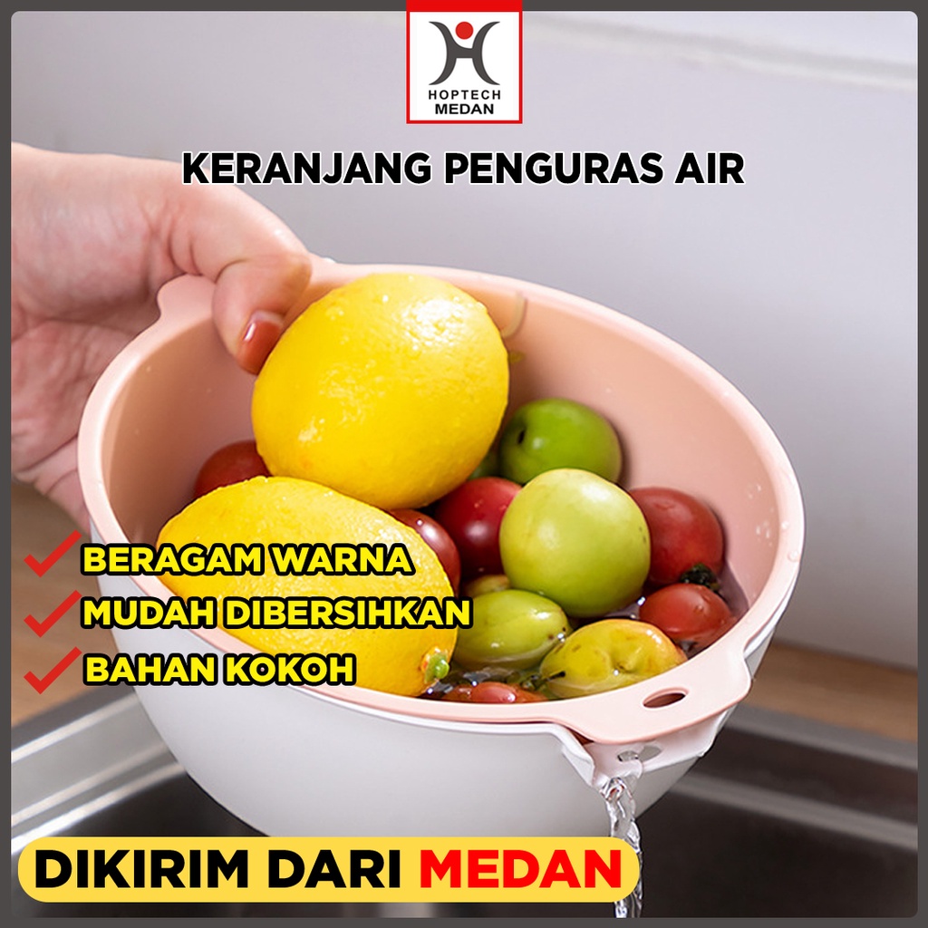 Keranjang Penguras Air Mangkok Baskom Saringan Ganda Cuci Buah Sayur Drain Basket