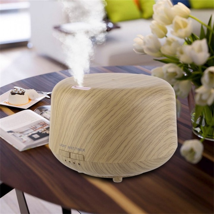 H28 Wooden Humidifier Aroma Diffuser 7 Color LED Light 250ml Brown