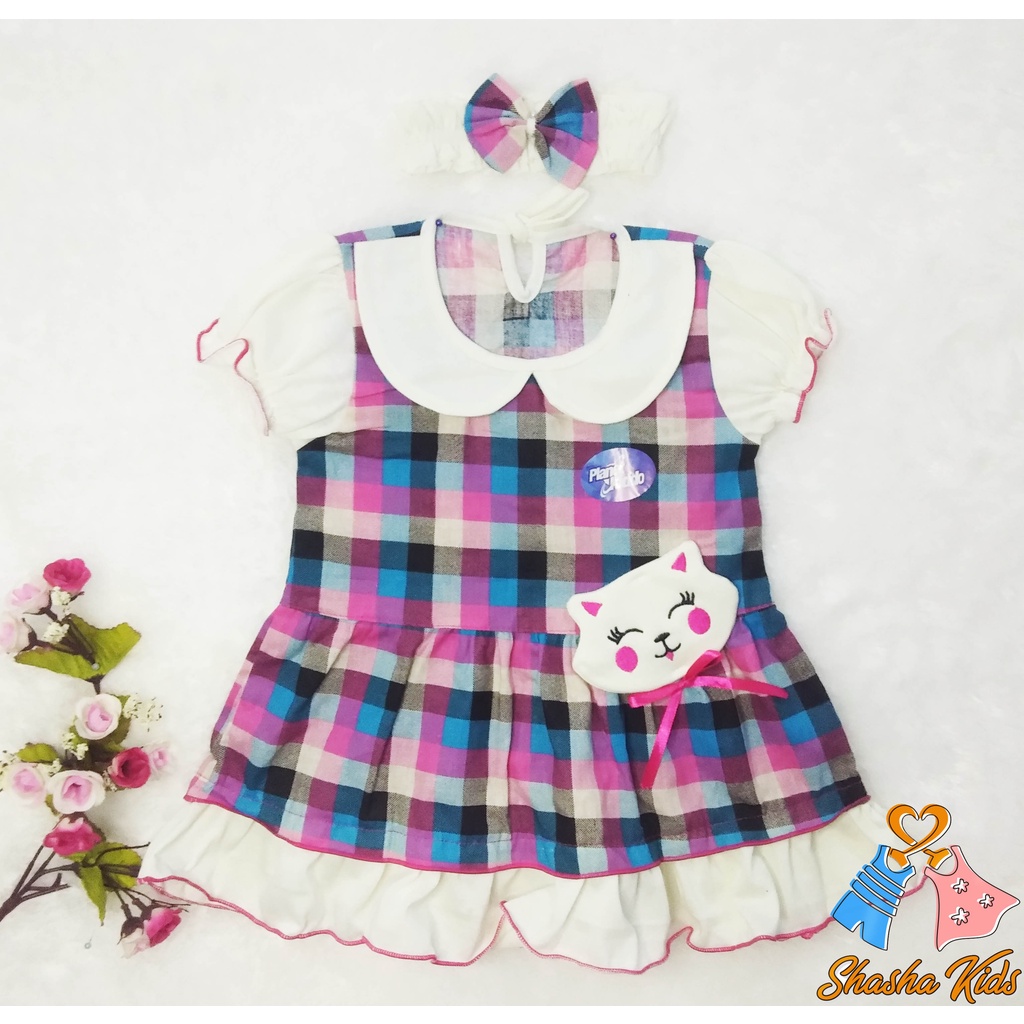 [S-042] Baju Bayi Perempuan/ Dress Bayi Perempuan Planet Kids Murah 0-6 bln bonus Bandana