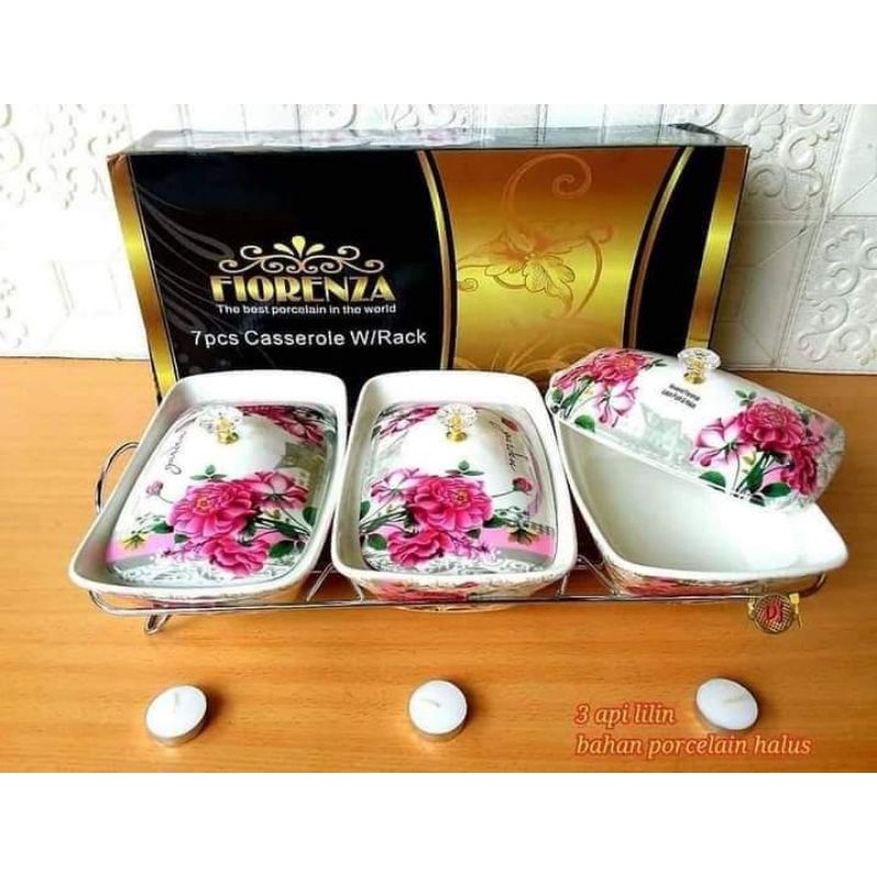 ( FREE BUBBLE ) prasmanan set 3 wadah saji motif garden fiorenza