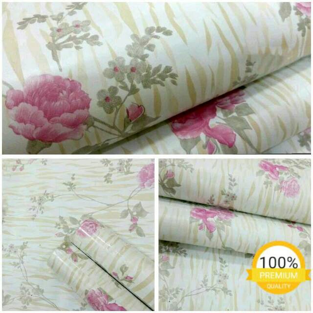 Grosir murah walpaper Stiker dinding cream motif bunga mawar merah cantik dan elegan