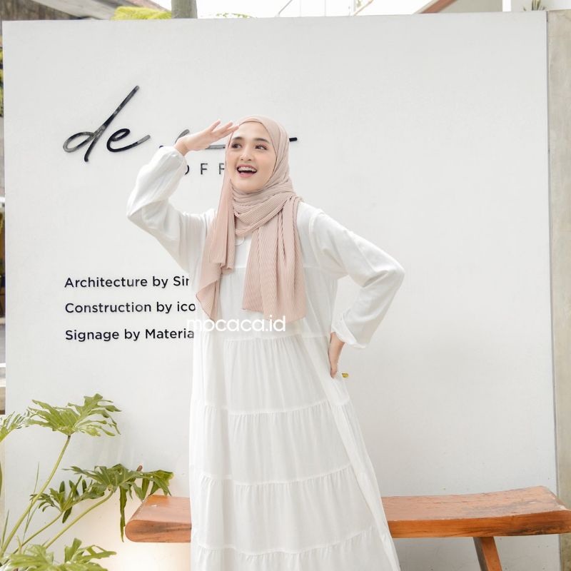 midi dress susun kerah renda katun rayon twill premium hitam putih babydoll long tunik babyblue