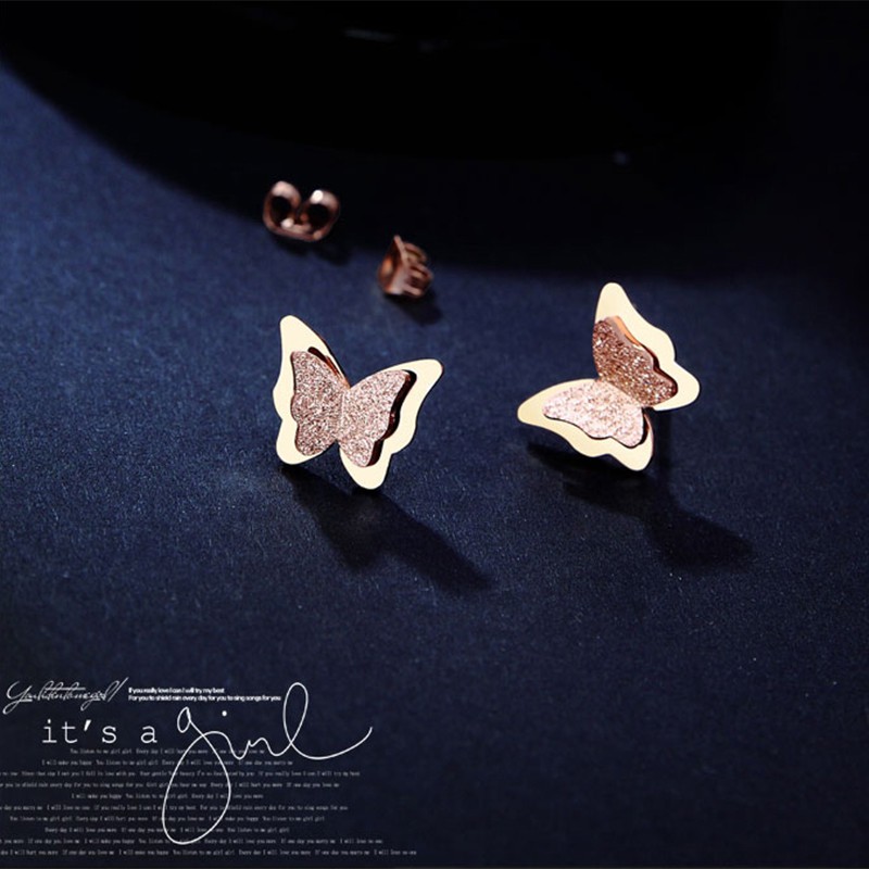 OLEVS Anting wanita Tusuk Stud earring Pola Kupu-kupu Warna  Rose Gold Gaya Chic Retro Anting-anting-7